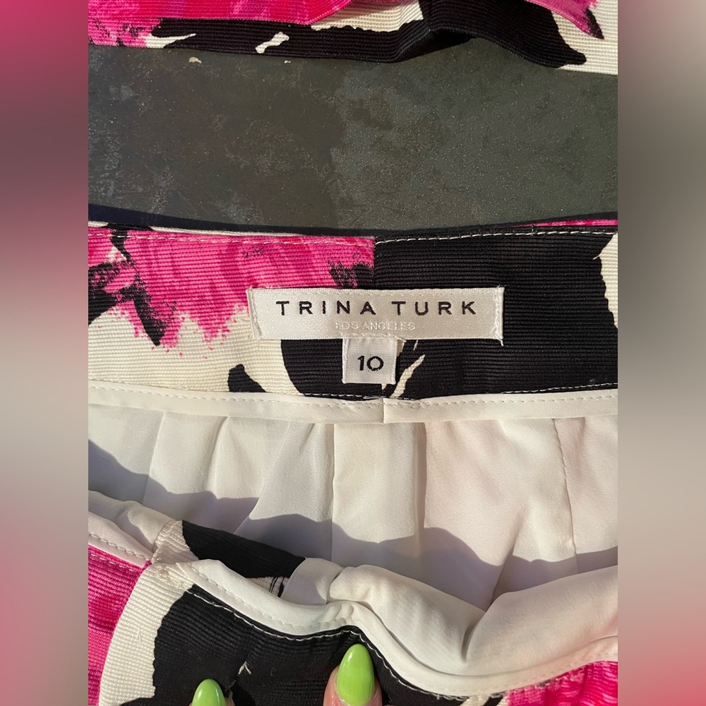 Trina Turk Pink, Black & White Floral Pantsuit - Picture 5 of 6